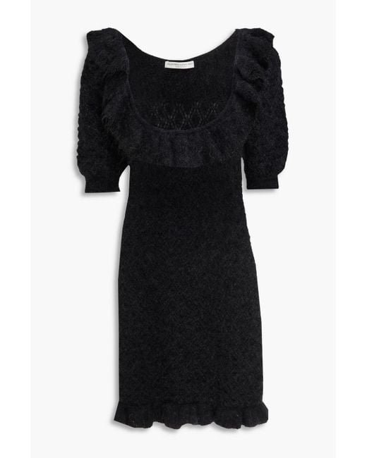 Alessandra Rich Black Ruffled Mohair-Blend Mini Dress