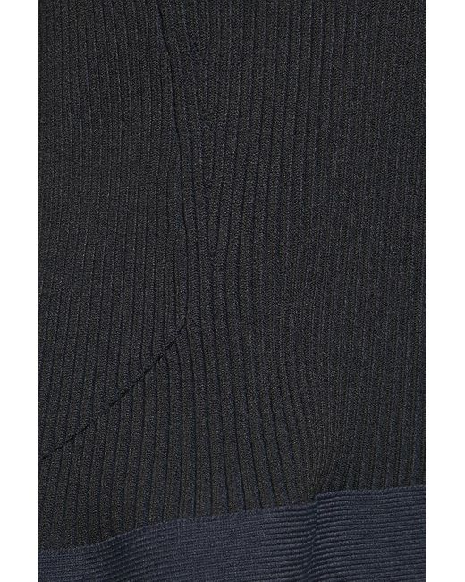 Hervé Léger Black Bandage-trimmed Ribbed-knit Peplum Top