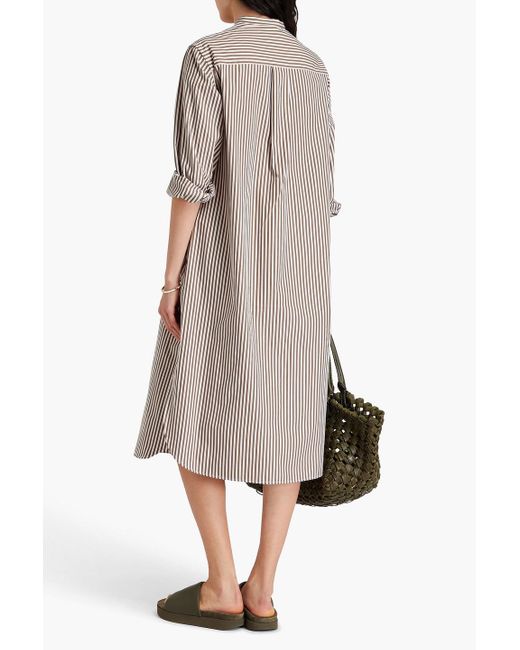 Claudie Pierlot Natural Gestreiftes hemdkleid aus baumwollpopeline in midilänge