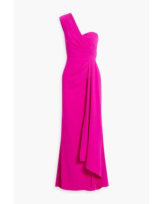Badgley Mischka Pink One-Shoulder Draped Crepe Gown