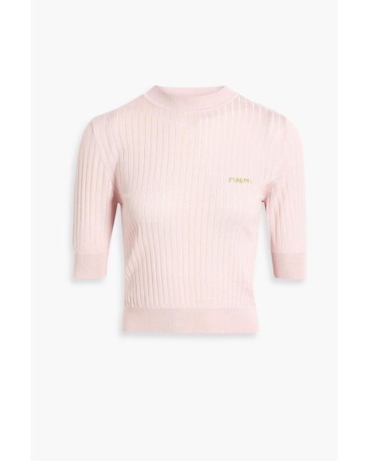 Marni Pink Pullover aus einer gerippten woll-seidenmischung mit stickereien