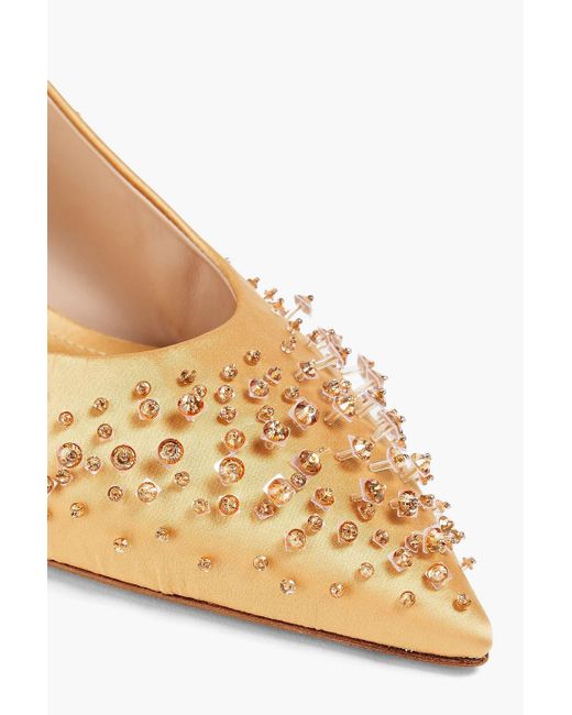 Fabiana Filippi Orange Crystal-Embellished Satin Slingback Pumps
