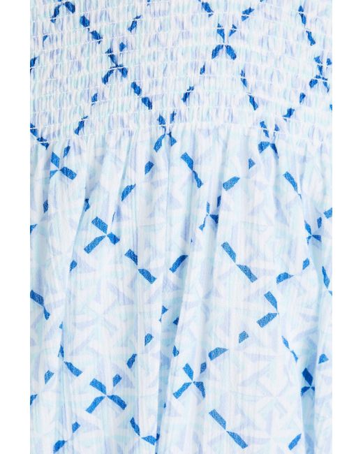 Heidi Klein Blue Portofino midikleid aus baumwollgaze mit print und raffung