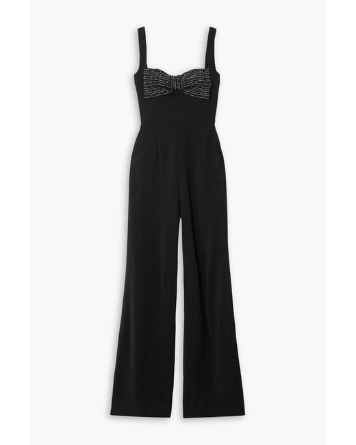 Saloni Black Rachel Embellished Silk-Trimmed Cady Jumpsuit