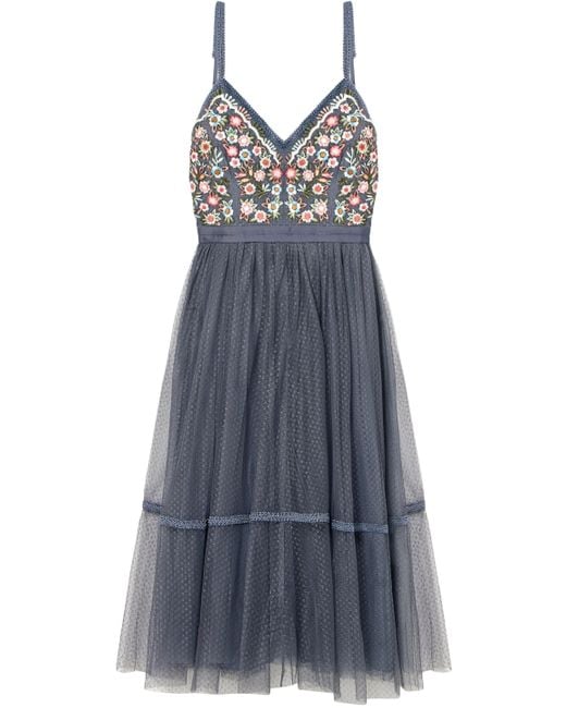 Needle & Thread Blue Whimsical Embroidered Tulle Dress