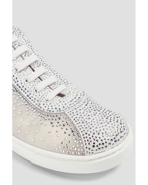 Gianvito Rossi White Sneakers aus mesh und veloursleder mit kristallverzierung