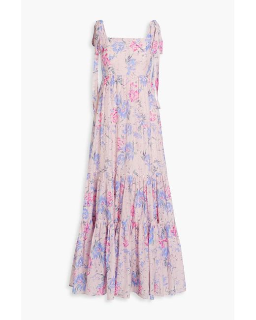 LoveShackFancy Purple Burrows Tiered Floral-print Cotton And Silk-blend Maxi Dress