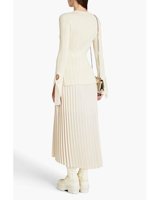 3.1 Phillip Lim White Tie-Detailed Ribbed Wool-Blend Sweater