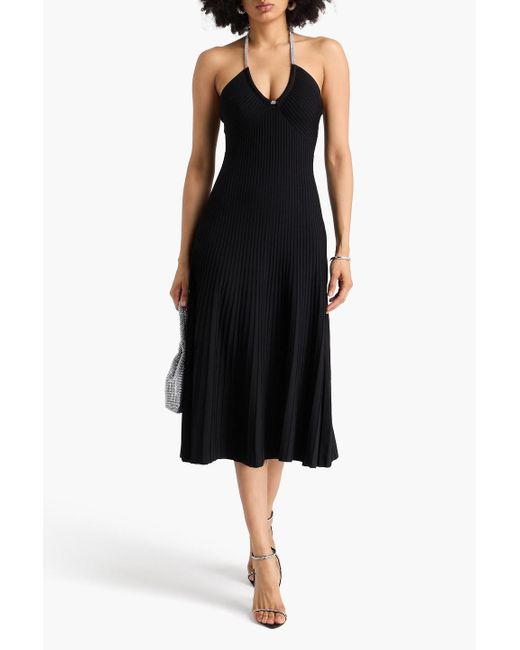 Jonathan Simkhai Black Sadira Crystal-Embellished Ribbed-Knit Midi Dress