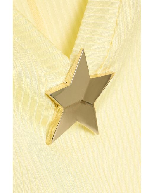 Area Yellow Embellished Ribbed Jersey Top