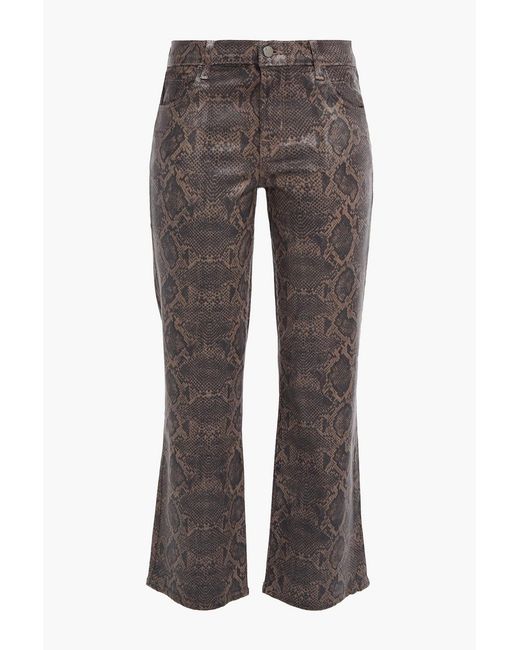 J Brand Gray Waxed Snake-print Mid-rise Kick-flare Jeans