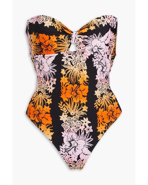 Sandro Black Cutout Floral-print Bandeau Swimsuit