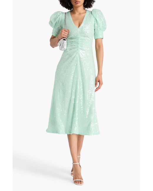 ROTATE BIRGER CHRISTENSEN Green Sequined Tulle Midi Dress
