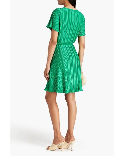 DKNY Tie-front Pleated Satin Dress in Green | Lyst