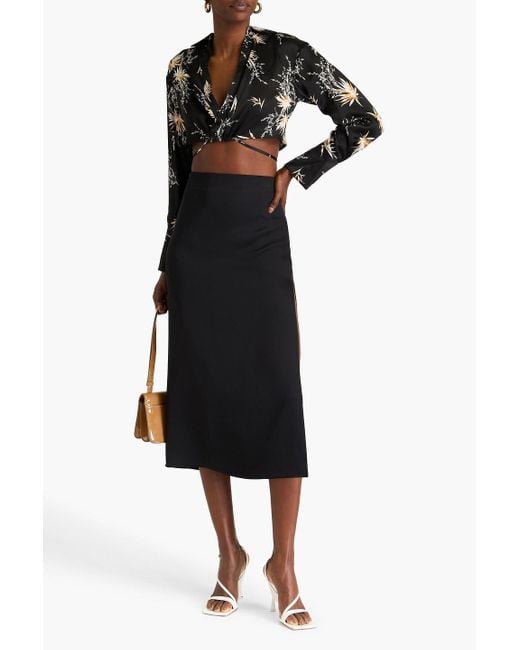 Nicholas Black Cropped Printed Silk-satin Top