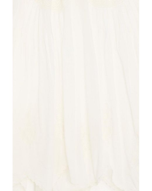 Farm Rio White Embroidered Pintucked Cotton-Gauze Top