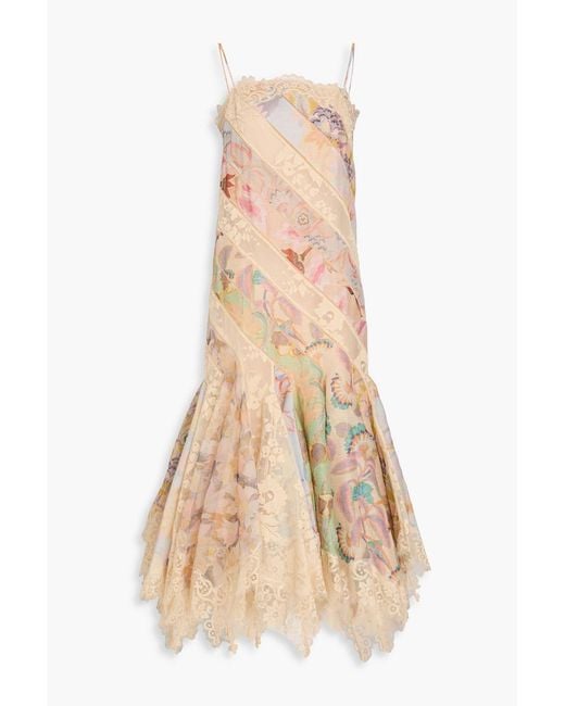 Zimmermann Natural Floral-Print Cotton-Blend Lace And Organza Maxi Dress
