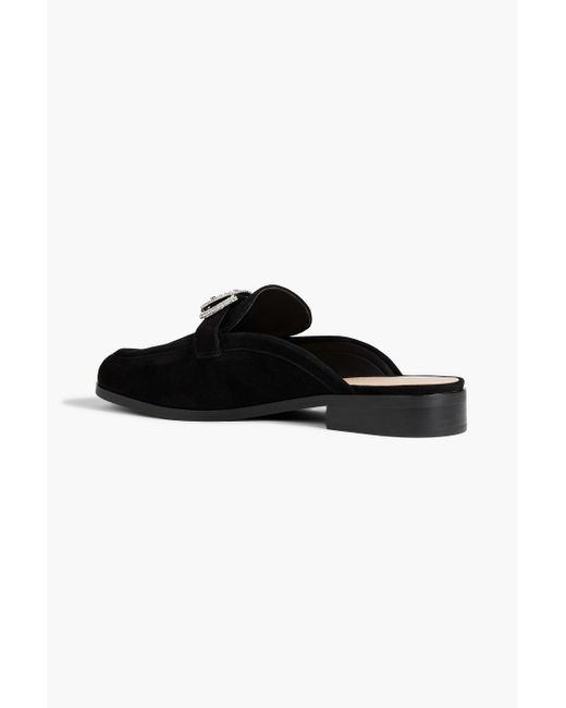 Stuart Weitzman Black Embellished Suede Slippers
