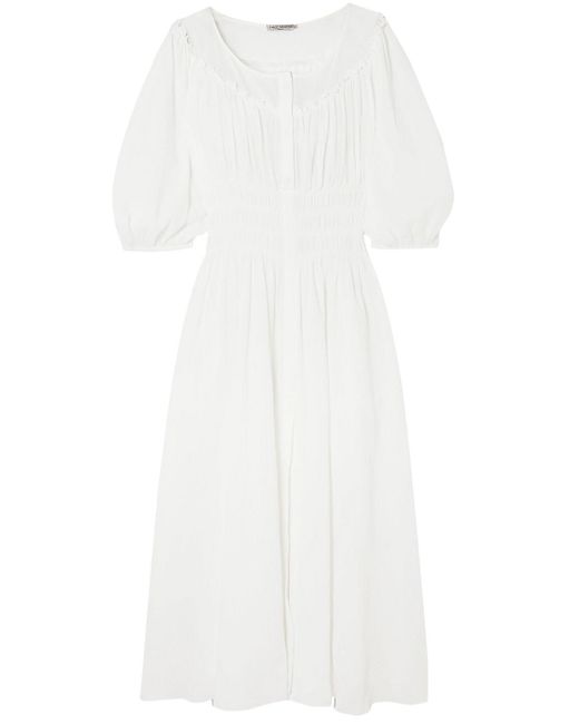Three Graces London White Arabella Shirred Cotton-gauze Midi Dress