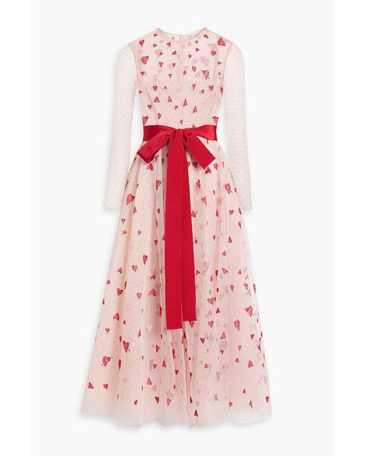 RED Valentino Pink Embroidered Point D'esprit Midi Dress