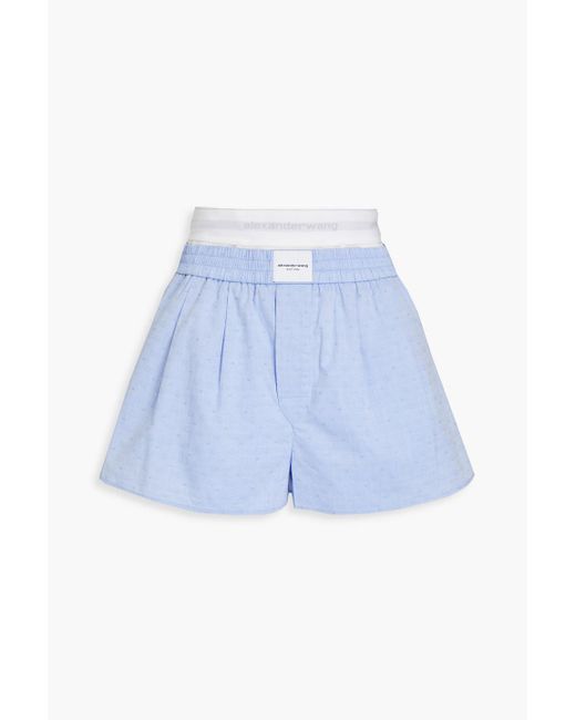 T By Alexander Wang Blue Mehrlagige shorts aus baumwoll-chambray mit paisley-print