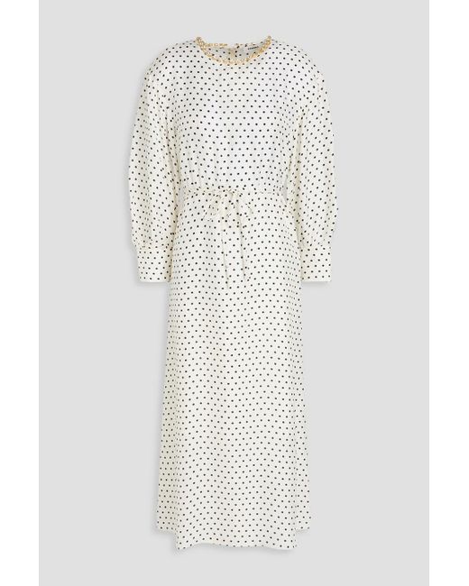 Sandro White Crystal-Embellished Polka-Dot Satin-Twill Midi Dress