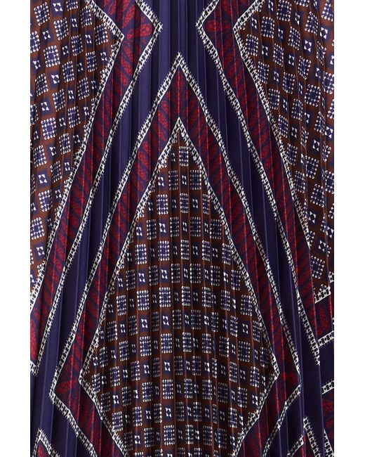 Sandro Purple Pleated Printed Satin-twill Midi Skirt