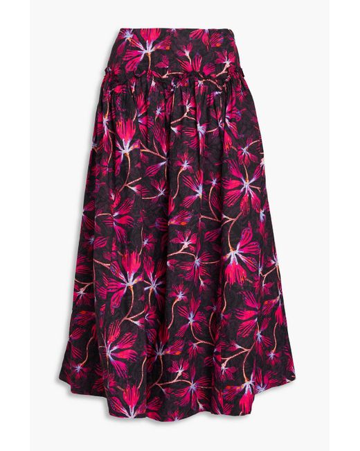 Ulla Johnson Purple Emmy Floral-print Cotton-poplin Midi Skirt
