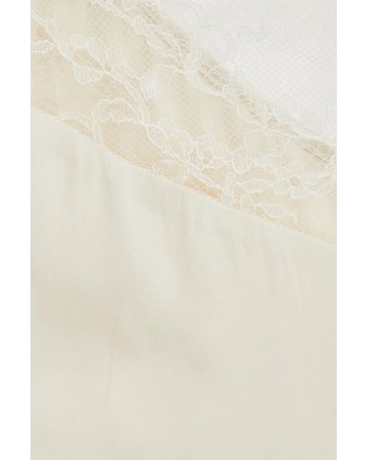 Maje White Lace-Trimmed Satin Midi Slip Dress