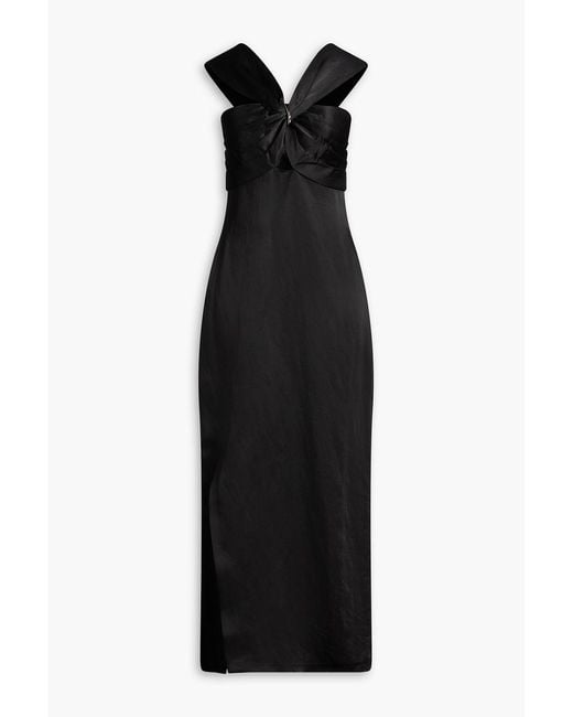 Sandro Black Twisted Cutout Satin-Twill Maxi Dress
