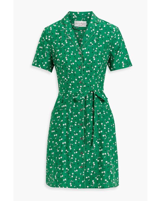 HVN Women's Green Maria Printed Silk Mini Shirt Dress