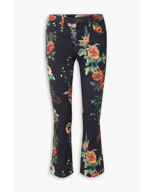 R13 Blue Kick Fit Floral-print Mid-rise Flared Jeans