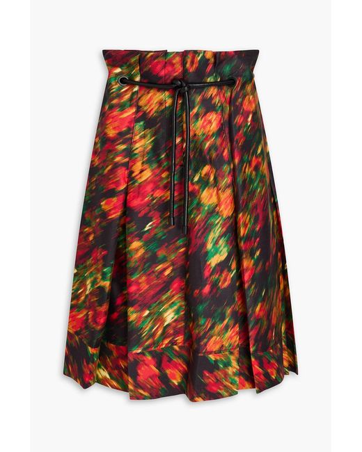 3.1 Phillip Lim Red Pleated Printed Silk And Cotton-blend Twill Skirt