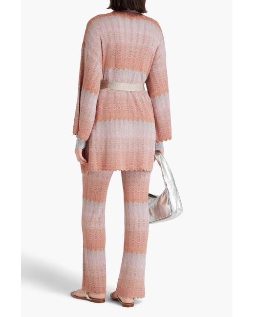 Missoni Pink Belted Metallic Crochet-knit Cardigan