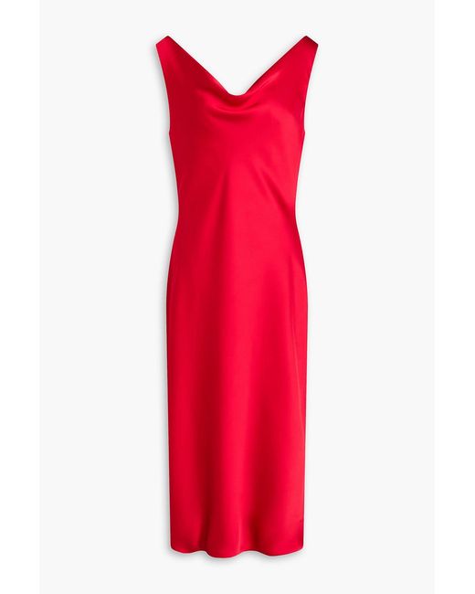 Norma Kamali Red Maria Draped Satin Midi Dress