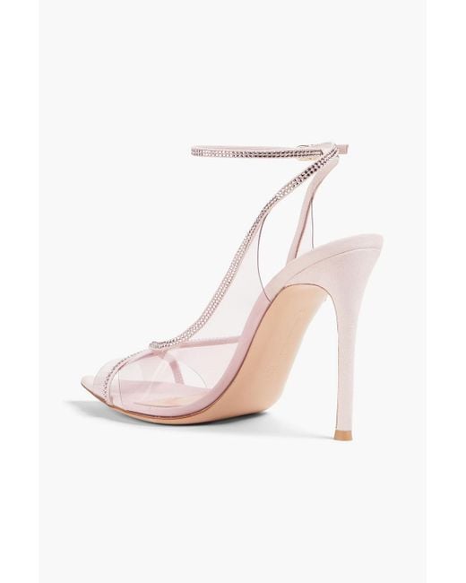 Gianvito Rossi Pink Crystal-embellished Suede And Pvc Sandals