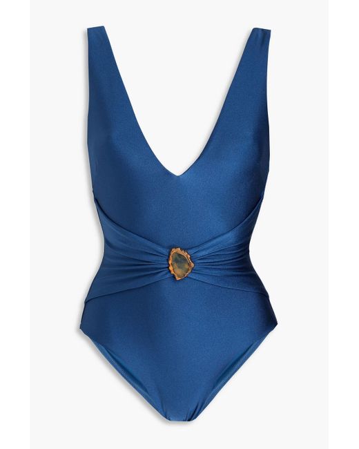 Zimmermann Blue Andie Embellished Gathered Swimsuit