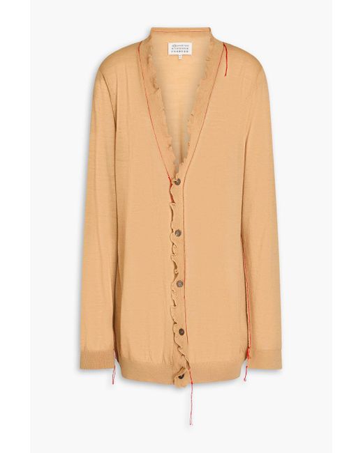 Maison Margiela Natural Ruffled Wool, Silk And Cotton-blend Cardigan