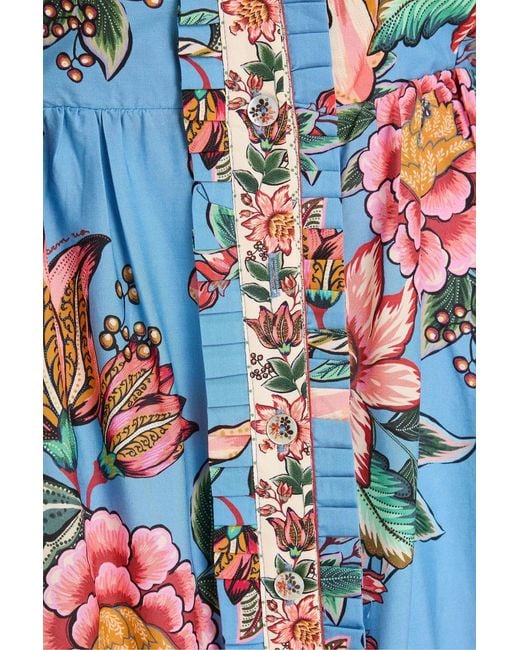 Farm Rio Blue Floral-print Tm And Cotton-blend Poplin Midi Dress