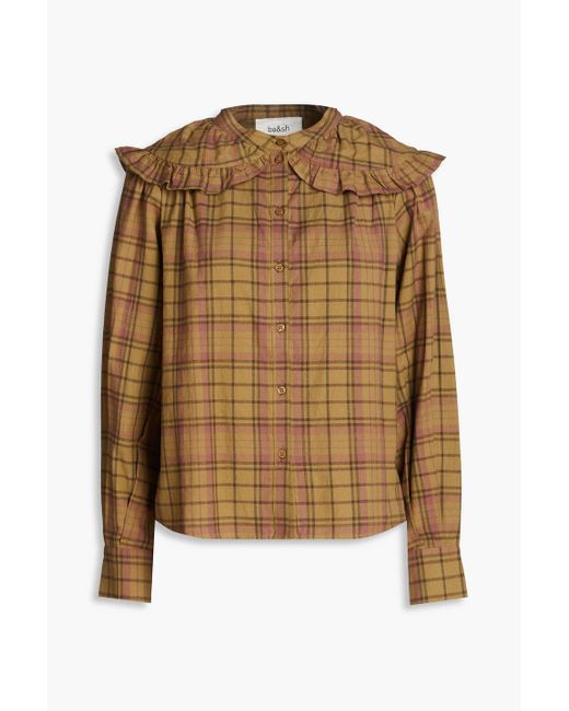 Ba&sh Brown Fergus Ruffled Checked Cotton-flannel Shirt