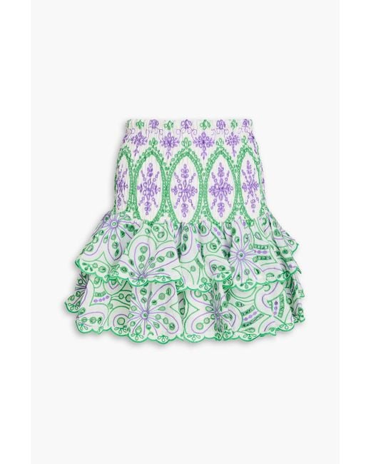Charo Ruiz Green Noa Tiered Broderie Anglaise Cotton-blend Mini Skirt