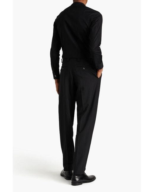 Emporio Armani Black Embroidered Pleated Wool Pants for men