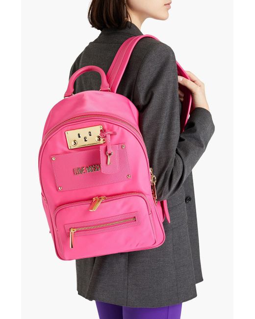 Love Moschino Pink Faux Textured-leather And Shell Backpack