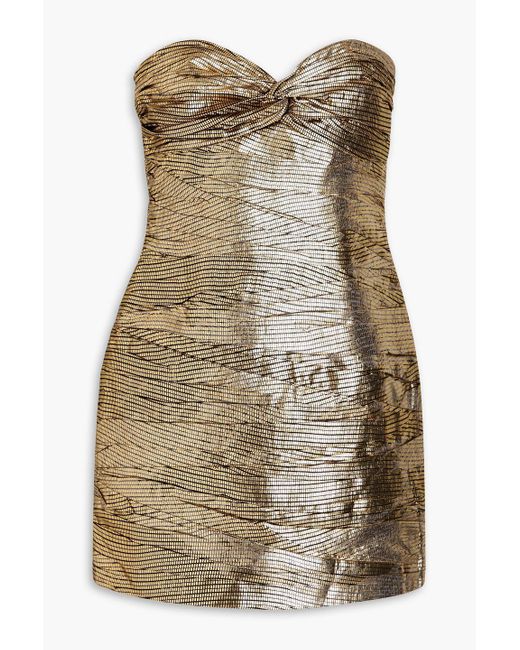 Zeynep Arcay Natural Strapless Crinkled Silk Mini Dress