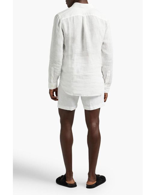 120% Lino White Two-tone Linen Shirt for men