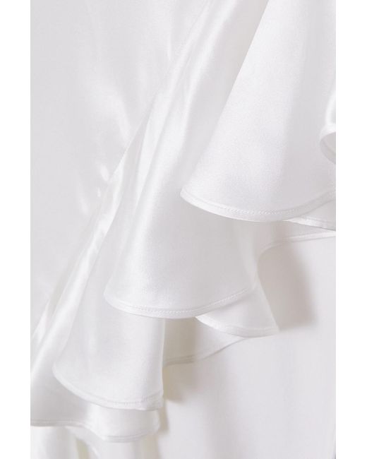Michael Lo Sordo White Asymmetric Open-back Ruffled Crystal-embellished Silk-satin Gown