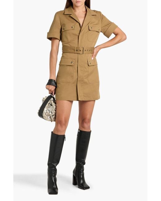 FRAME Natural The Utility Belted Cotton-Blend Twill Mini Dress