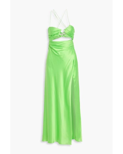 The Sei Green Cutout Silk-Satin Midi Dress