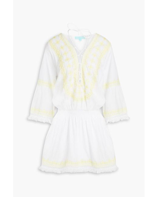 Melissa Odabash White Martina Embroidered Cotton And Linen-blend Mini Dress