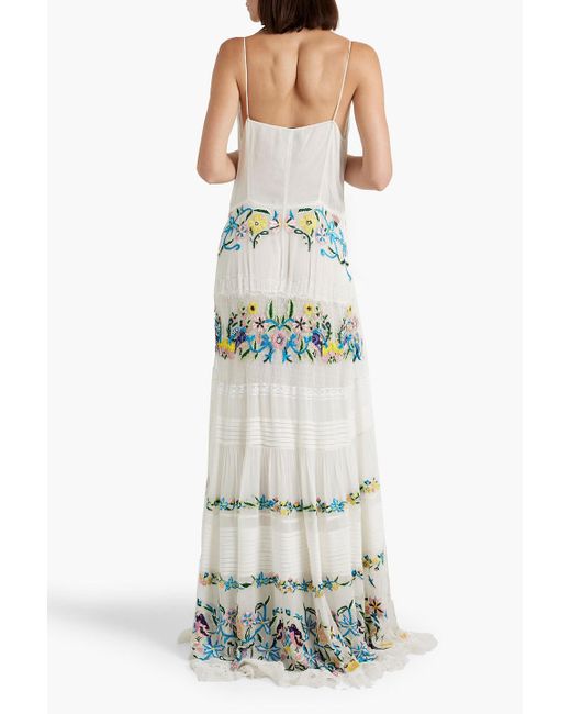 Zuhair Murad White Corded Lace-paneled Embroidered Chiffon Maxi Dress